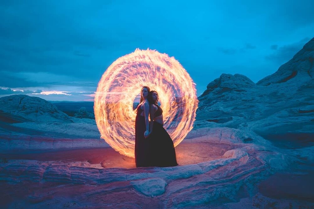 fire light painting couple